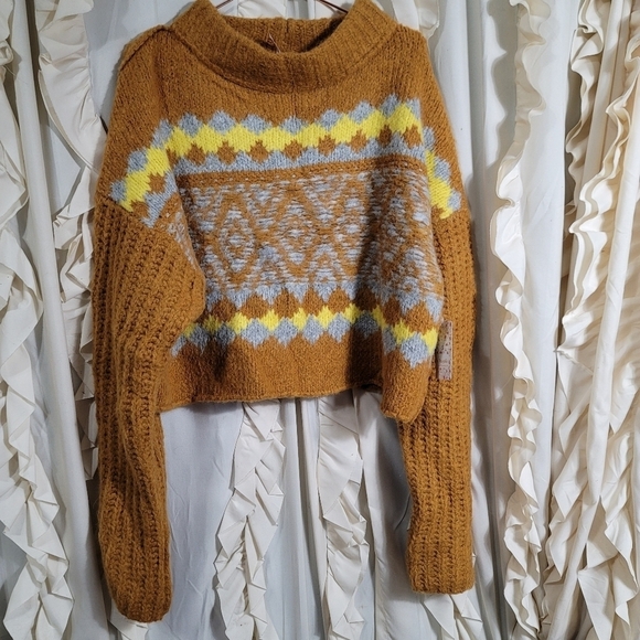 NWT Free People Alpine Oversized Sweater Cinnamon Toast Large Wool Alpaca Blend - Picture 5 of 11